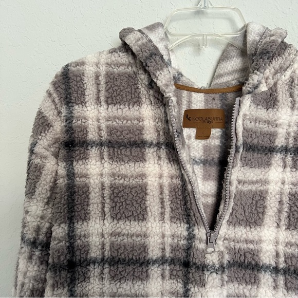 Koolaburra by UGG Brushed Sherpa Hoodie Pullover Portobello Plaid Size L Pockets - Picture 3 of 8